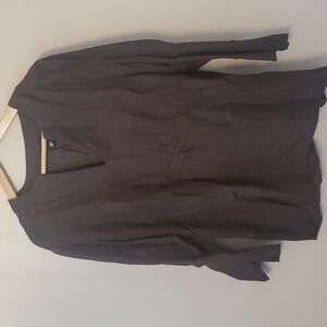 Eileen Fisher Brown Semi Sheer Linen Quarter Sleeve V-Neck Top M